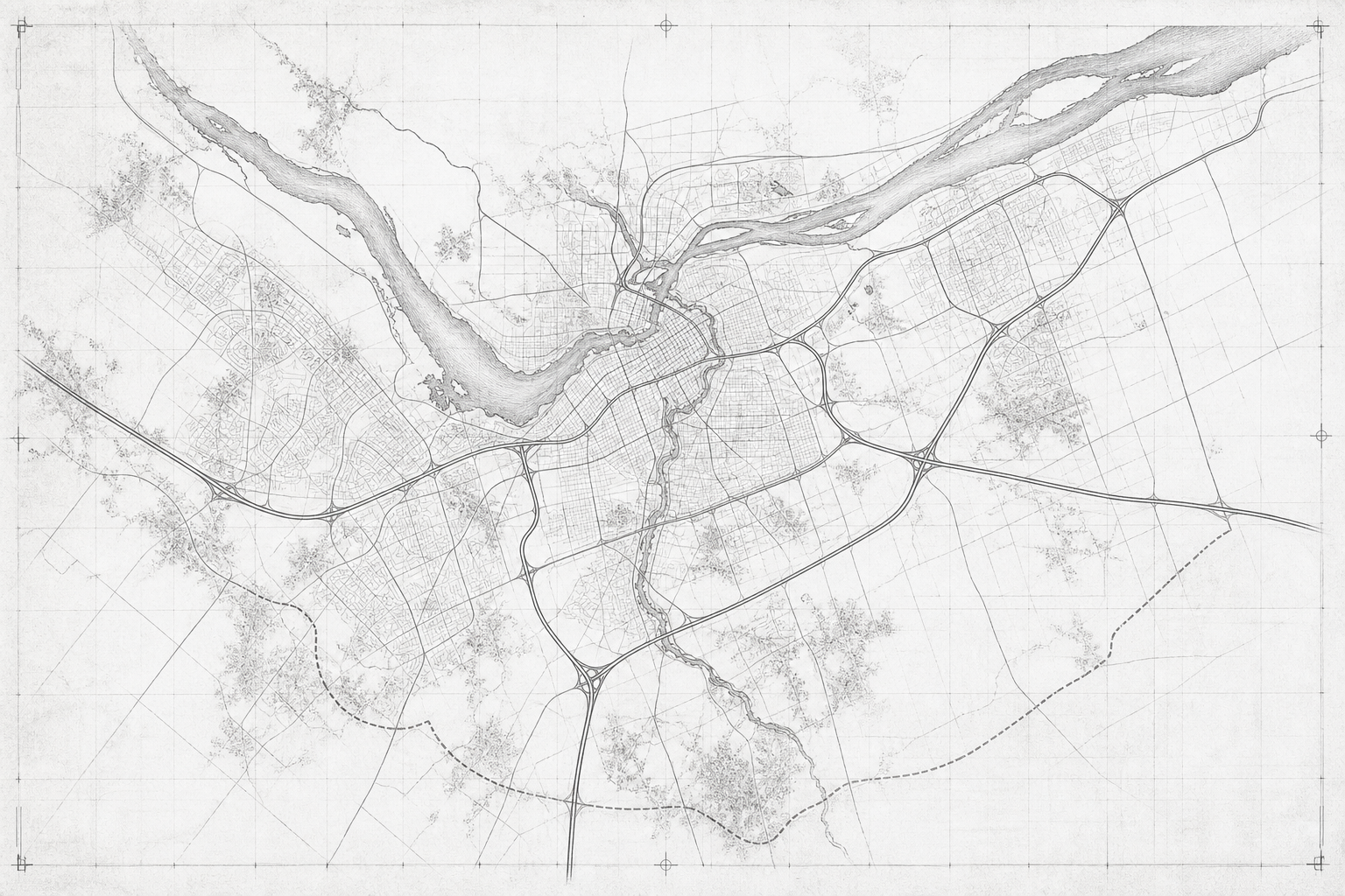 Carte de style plan technique des zones desservies à Ottawa